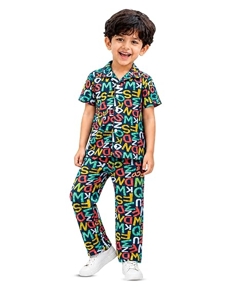 Unisex Pure Cotton Short Sleeve Kids Night Dress for Boys & Girls Nightwear/Sleepsuit/Sleepwear/Loungewear Night Suit for Boys and Girls Top and Pyjama Combo Set