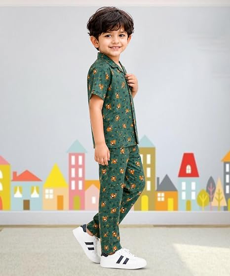 Unisex Pure Cotton Short Sleeve Kids Night Dress for Boys & Girls Nightwear/Sleepsuit/Sleepwear/Loungewear Night Suit for Boys and Girls Top and Pyjama Combo Set