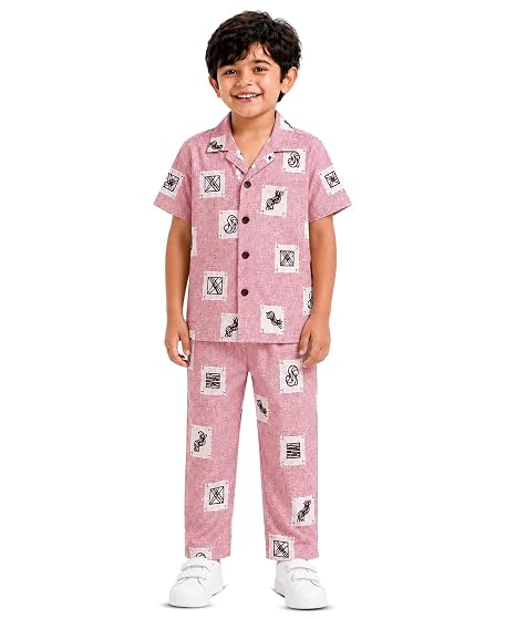 Unisex Pure Cotton Short Sleeve Kids Night Dress for Boys & Girls Nightwear/Sleepsuit/Sleepwear/Loungewear Night Suit for Boys and Girls Top and Pyjama Combo Set