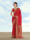 Women's Kanjivaram Style Soft Silk Saree With Blouse For Wedding