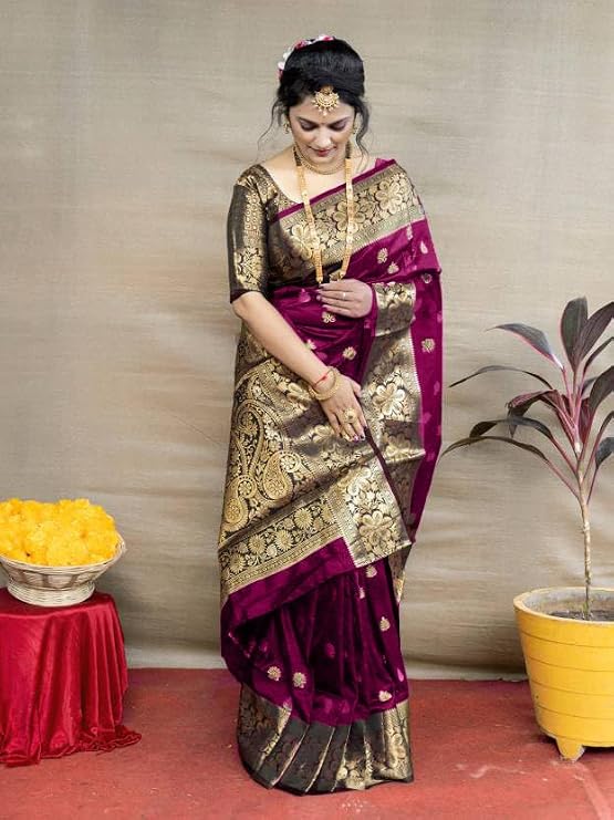 Women's Pure Soft Silk Saree With Blouse Piece For Wedding