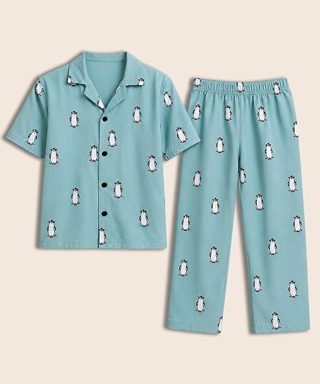 Unisex Pure Cotton Short Sleeve Kids Night Dress for Boys & Girls Nightwear/Sleepsuit/Sleepwear/Loungewear Night Suit for Boys and Girls Top and Pyjama Combo Set