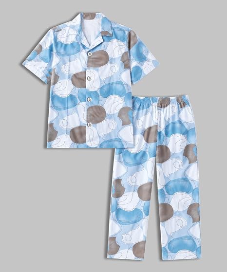 Unisex Pure Cotton Short Sleeve Kids Night Dress for Boys & Girls Nightwear/Sleepsuit/Sleepwear/Loungewear Night Suit for Boys and Girls Top and Pyjama Combo Set