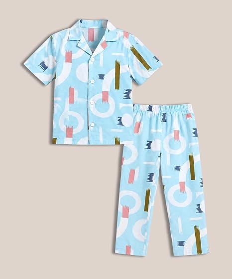 Unisex Pure Cotton Short Sleeve Kids Night Dress for Boys & Girls Nightwear/Sleepsuit/Sleepwear/Loungewear Night Suit for Boys and Girls Top and Pyjama Combo Set