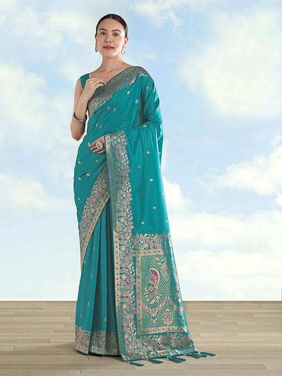 Women's Kanjivaram Style Soft Silk Saree With Blouse For Wedding