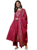 Women’s 100% Pure Cotton Anarkali Kurta Set with Pant & Dupatta | Embroidered Flared Kurta | Elegant Ethnic Suit