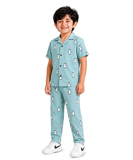 Unisex Pure Cotton Short Sleeve Kids Night Dress for Boys & Girls Nightwear/Sleepsuit/Sleepwear/Loungewear Night Suit for Boys and Girls Top and Pyjama Combo Set
