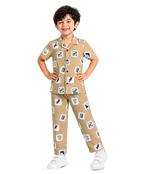 Unisex Pure Cotton Short Sleeve Kids Night Dress for Boys & Girls Nightwear/Sleepsuit/Sleepwear/Loungewear Night Suit for Boys and Girls Top and Pyjama Combo Set