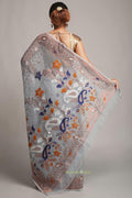 WoodenTant women?s Soft cotton silk dhakai jamdani saree without blouse piece Light Grey