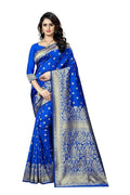Women's Pure Soft Silk Saree With Blouse Piece For Wedding Royal Blue
