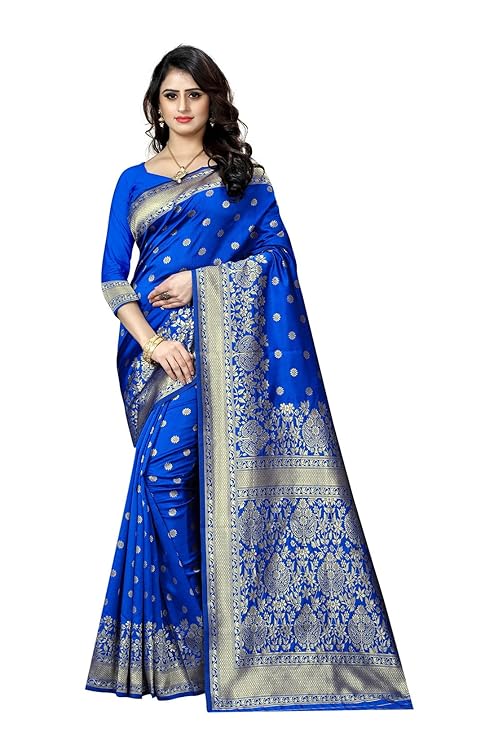 Women's Pure Soft Silk Saree With Blouse Piece For Wedding Royal Blue