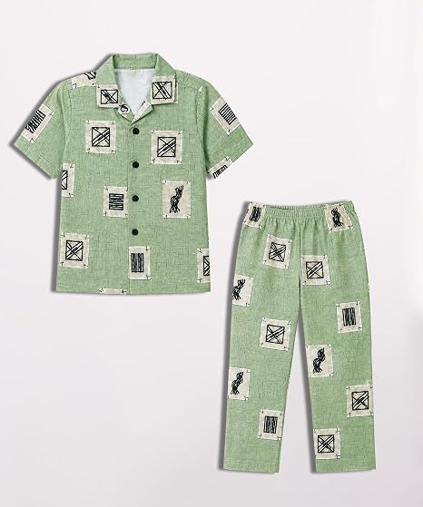 Unisex Pure Cotton Short Sleeve Kids Night Dress for Boys & Girls Nightwear/Sleepsuit/Sleepwear/Loungewear Night Suit for Boys and Girls Top and Pyjama Combo Set