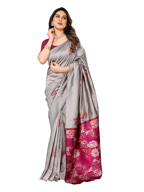 Women's Kanjivaram Banarasi Soft Silk Saree With Unstitched Blouse Piece