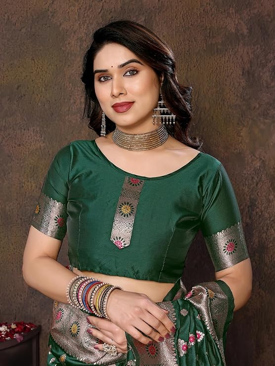 Women's Banarasi Kanjivaram Cotton Silk Saree With Unstitched Blouse Material