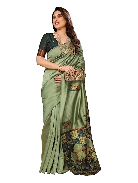 Women's Kanjivaram Banarasi Soft Silk Saree With Unstitched Blouse Piece (