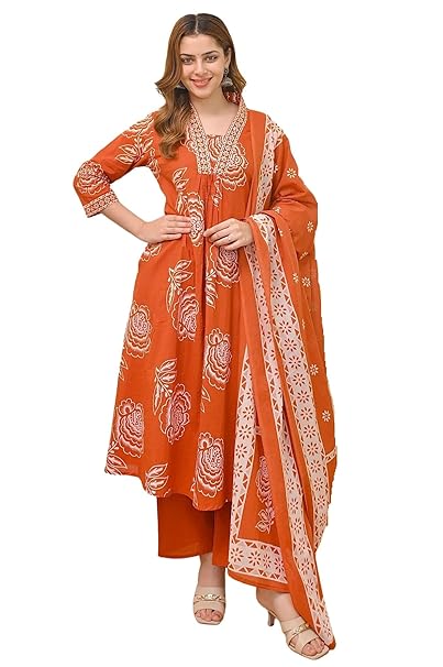 Women Printed A-Line Kurta and Pant Set with Dupatta | Printed Kurta Set | A-Line Kurta Set | Women Kurta Sets | Summer Suit |