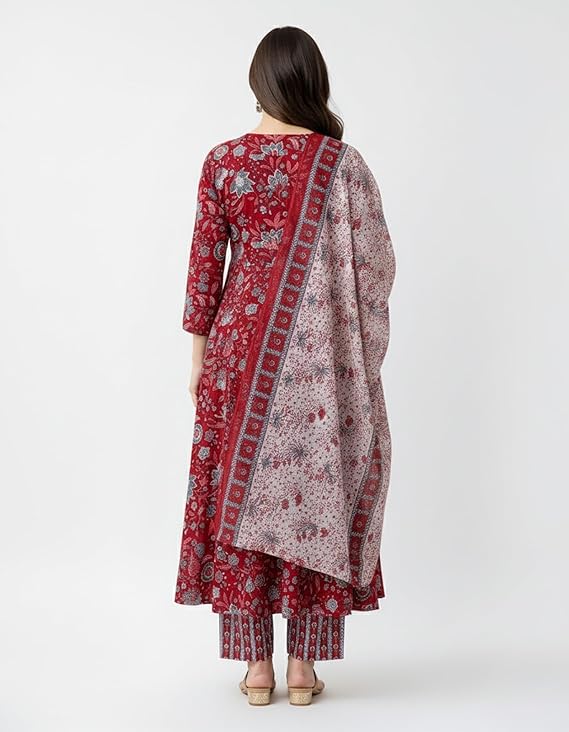 Women's Rayon Printed A-Line Kurta Set with Pant and Dupatta | Kurti Set for Women
