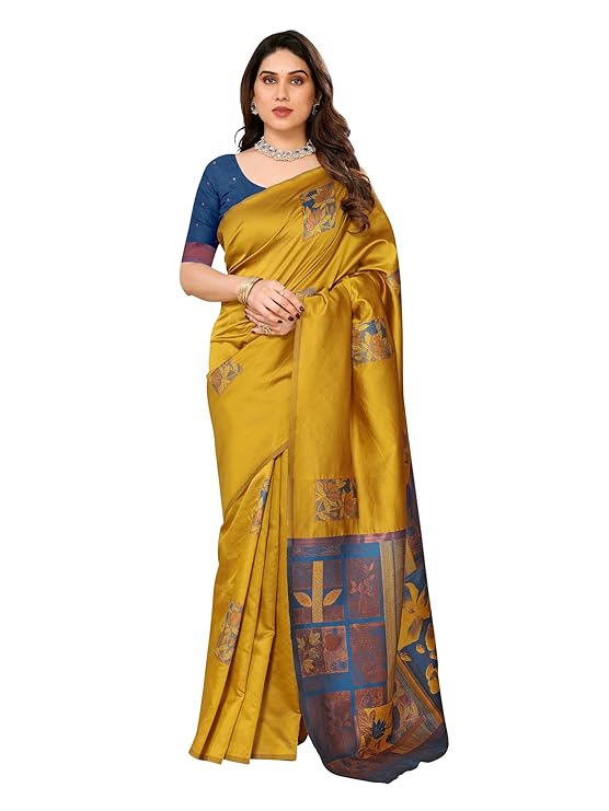 Women's Kanjivaram Banarasi Soft Silk Saree With Unstitched Blouse Piece