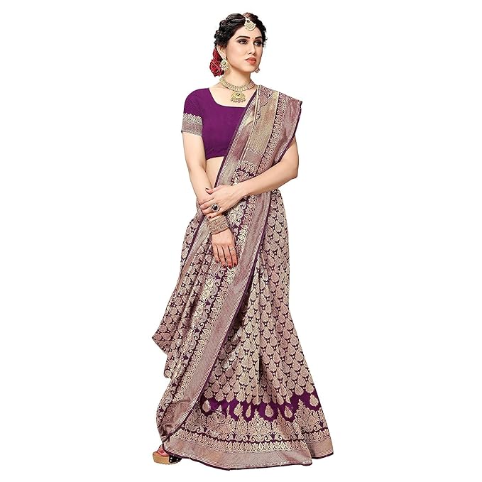 Women's Trendy Banarasi Kanjivaram Navy Color Art Silk Saree with Blouse Material