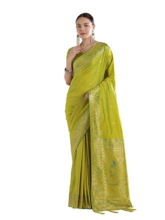 Women's Kanjivaram Style Soft Silk Saree With Blouse For Wedding