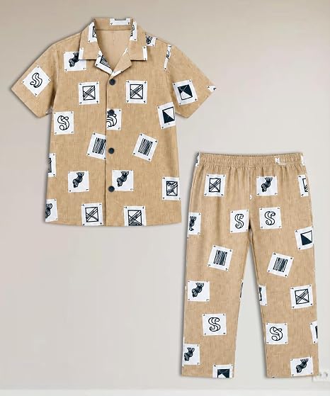 Unisex Pure Cotton Short Sleeve Kids Night Dress for Boys & Girls Nightwear/Sleepsuit/Sleepwear/Loungewear Night Suit for Boys and Girls Top and Pyjama Combo Set