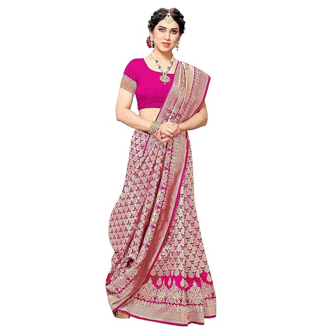 Women's Trendy Banarasi Kanjivaram Navy Color Art Silk Saree with Blouse Material