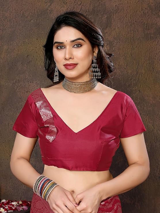 Women's Banarasi Kanjivaram Cotton Silk Saree With Unstitched Blouse Material