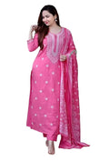 Women's Cotton Embroidered Chikankari Work Straight Kurta Dupatta Pant Set