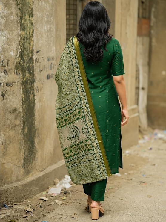 Women Viscose Printed | Kurti Set Woman | Kurta Pant Dupatta 3 Piece Outfit | V-Neck Elbow Length Sleeve Straight Fit Ethnic Wear Ladies Dress Stylish Traditional Clothing