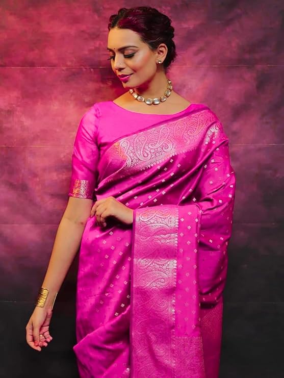 Women's Pure Soft Silk Saree With Blouse Piece For Wedding