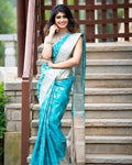 Women's Banarasi Kanjivaram Cotton Silk Saree With Unstitched Blouse Material