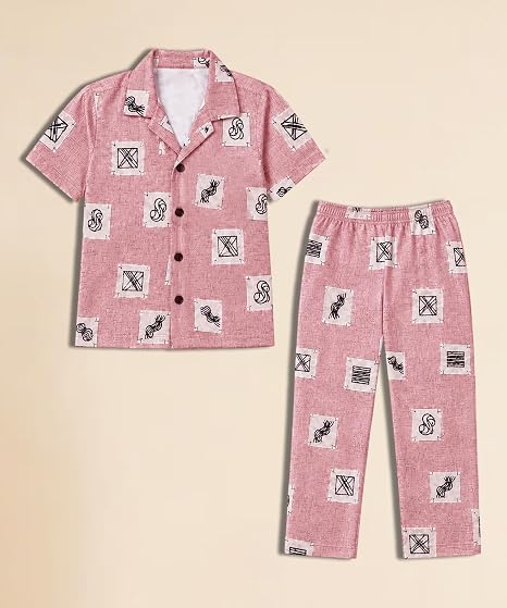 Unisex Pure Cotton Short Sleeve Kids Night Dress for Boys & Girls Nightwear/Sleepsuit/Sleepwear/Loungewear Night Suit for Boys and Girls Top and Pyjama Combo Set
