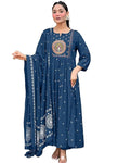Women Rayon Printed Anarkali Kurta Set with Dupatta