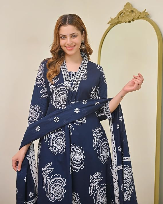 Women Printed A-Line Kurta and Pant Set with Dupatta | Printed Kurta Set | A-Line Kurta Set | Women Kurta Sets | Summer Suit |