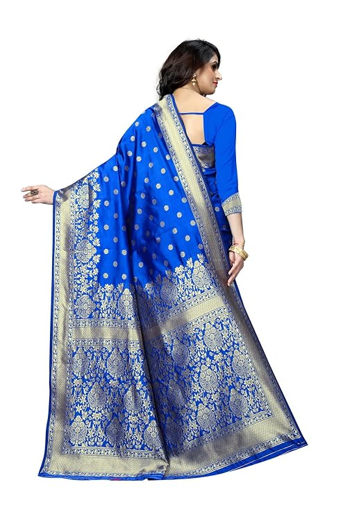 Women's Pure Soft Silk Saree With Blouse Piece For Wedding Royal Blue