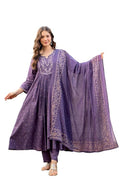 Women’s 100% Pure Cotton Anarkali Kurta Set with Pant & Dupatta | Embroidered Flared Kurta | Elegant Ethnic Suit