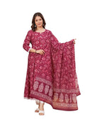 Women's Cotton Printed Anarkali Kurta with Palazzo & Dupatta Set