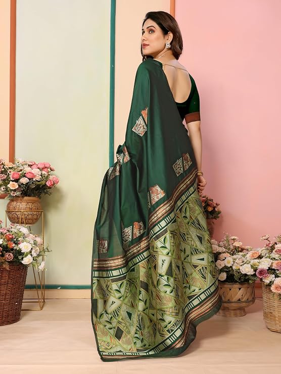 Women's Kanjivaram Banarasi Soft Silk Saree With Unstitched Blouse Piece