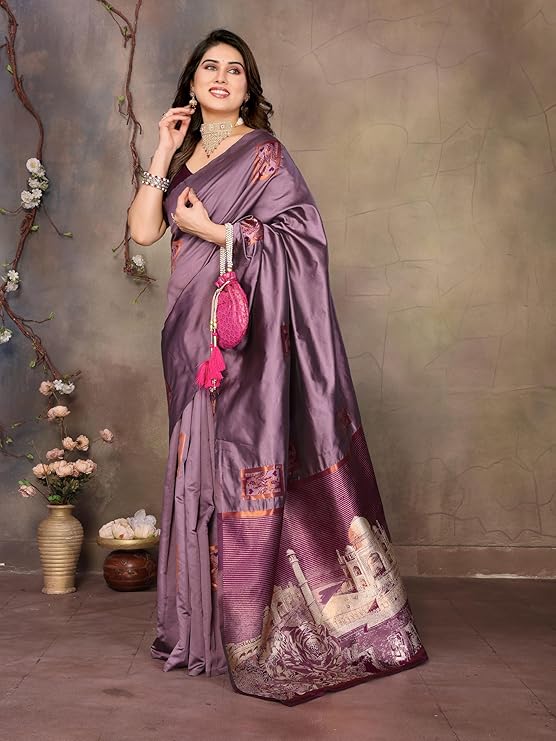Women's Kanjivaram Banarasi Soft Silk Saree With Unstitched Blouse Piece