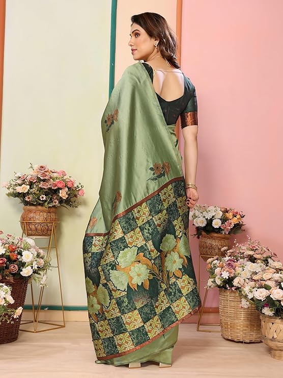 Women's Kanjivaram Banarasi Soft Silk Saree With Unstitched Blouse Piece (