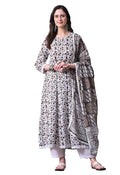 Women's Cotton Printed Anarkali Kurta with Palazzo & Dupatta Set