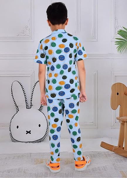 Unisex Pure Cotton Short Sleeve Kids Night Dress for Boys & Girls Nightwear/Sleepsuit/Sleepwear/Loungewear Night Suit for Boys and Girls Top and Pyjama Combo Set