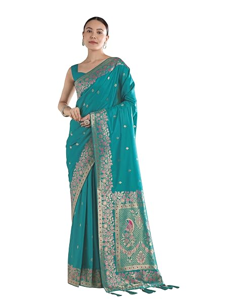 Women's Kanjivaram Style Soft Silk Saree With Blouse For Wedding