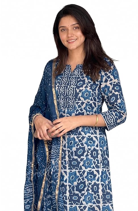 Women's Printed Straight Kurta and Pant with Dupatta Set
