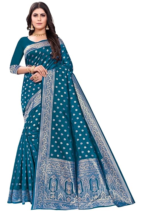 Women's Pure Kanjivaram Silk Saree Soft Design With Blouse Piece For Weddin