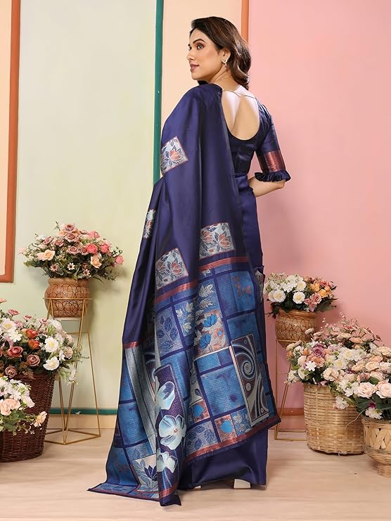 Women's Kanjivaram Banarasi Soft Silk Saree With Unstitched Blouse Piece
