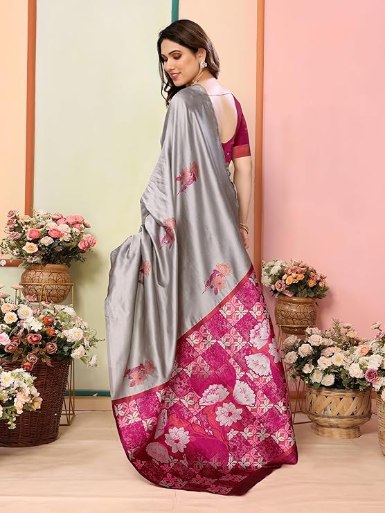Women's Kanjivaram Banarasi Soft Silk Saree With Unstitched Blouse Piece