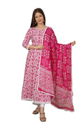 Women's Cotton Printed Anarkali Kurta with Palazzo & Dupatta Set