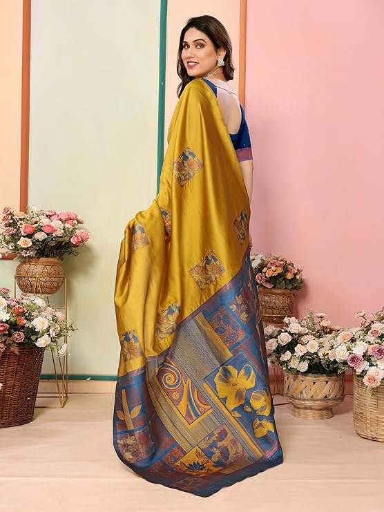 Women's Kanjivaram Banarasi Soft Silk Saree With Unstitched Blouse Piece