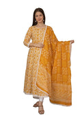 Women's Cotton Printed Anarkali Kurta with Palazzo & Dupatta Set